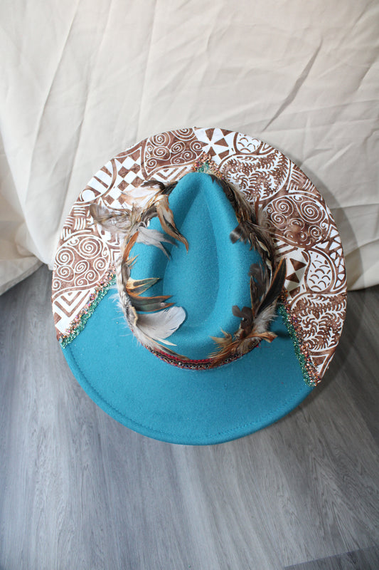 Feather Crown Teal Felt Fedora