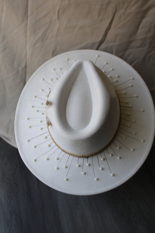 Pearl Studded Bridal Suede Fedora