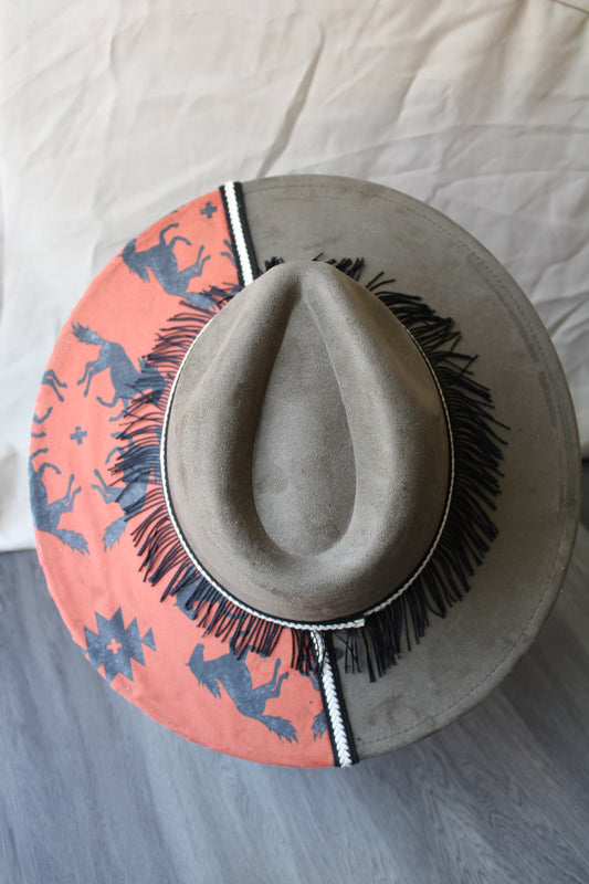 Wild Horses Burned and Decorated Olive Suede Fedora