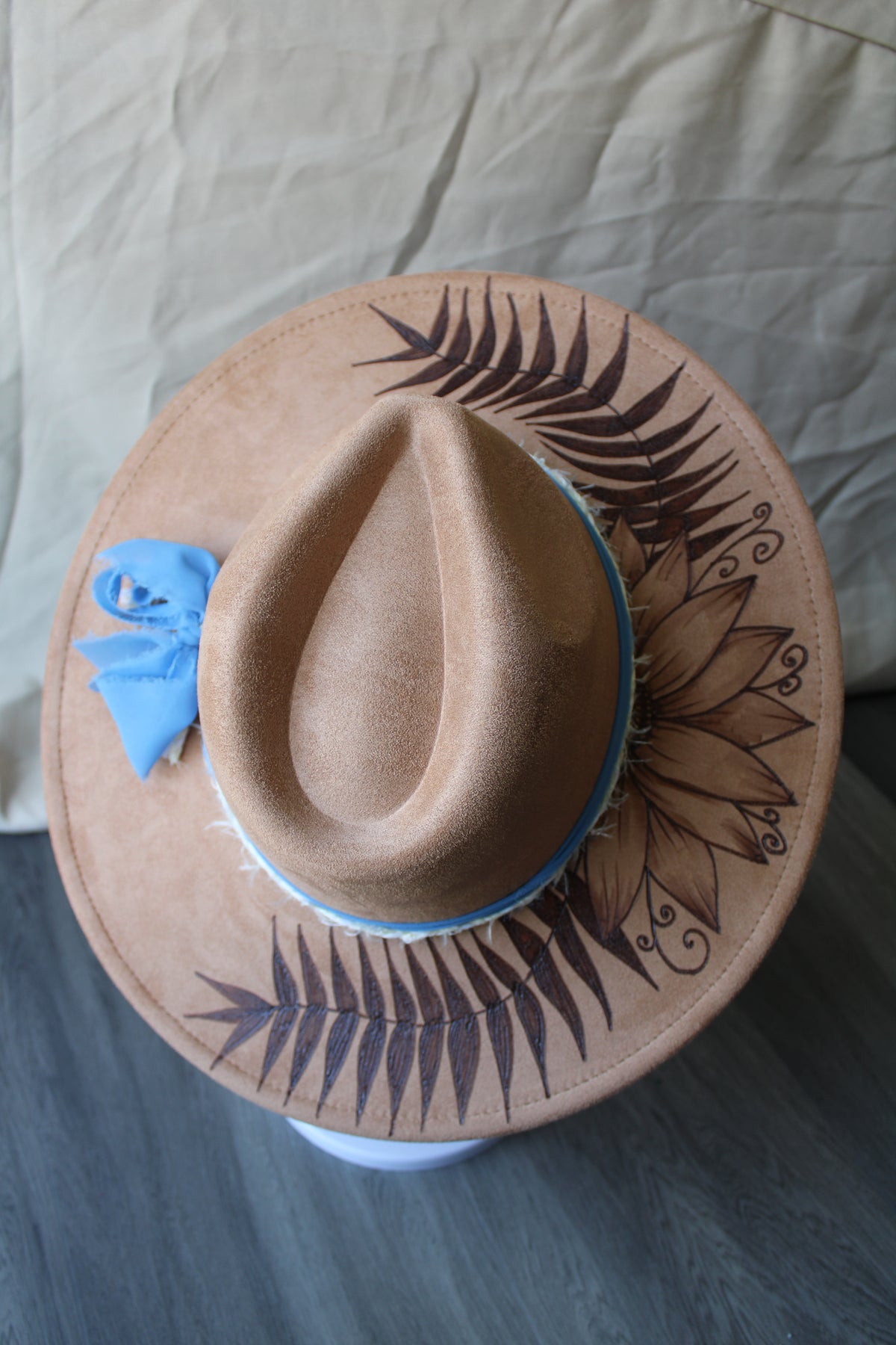 Sunflower Fern Camel Burned Suede Fedora – Wildflowers and 