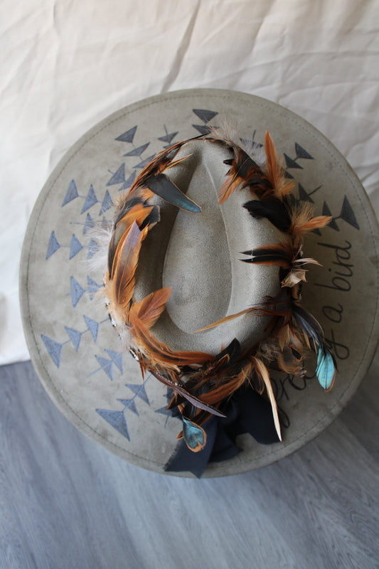 Free As A Bird Hand-Burned Faux Suede Fedora