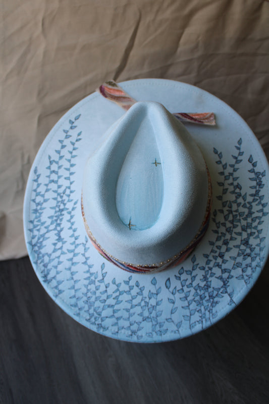 Vintage Vines Pale Blue Burned Fedora