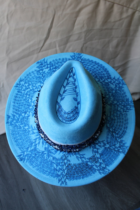 Secret Garden Burned Sky Blue Fedora