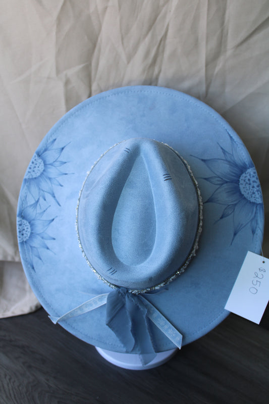 Pale Blue Sunflower Burned Suede Fedora