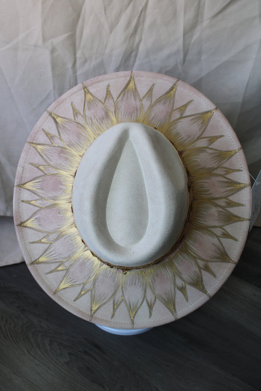 Cream and Gold Sunflower Burned Suede Fedora