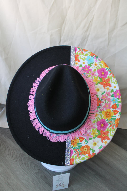 Summer Florals Black Felt Fedora