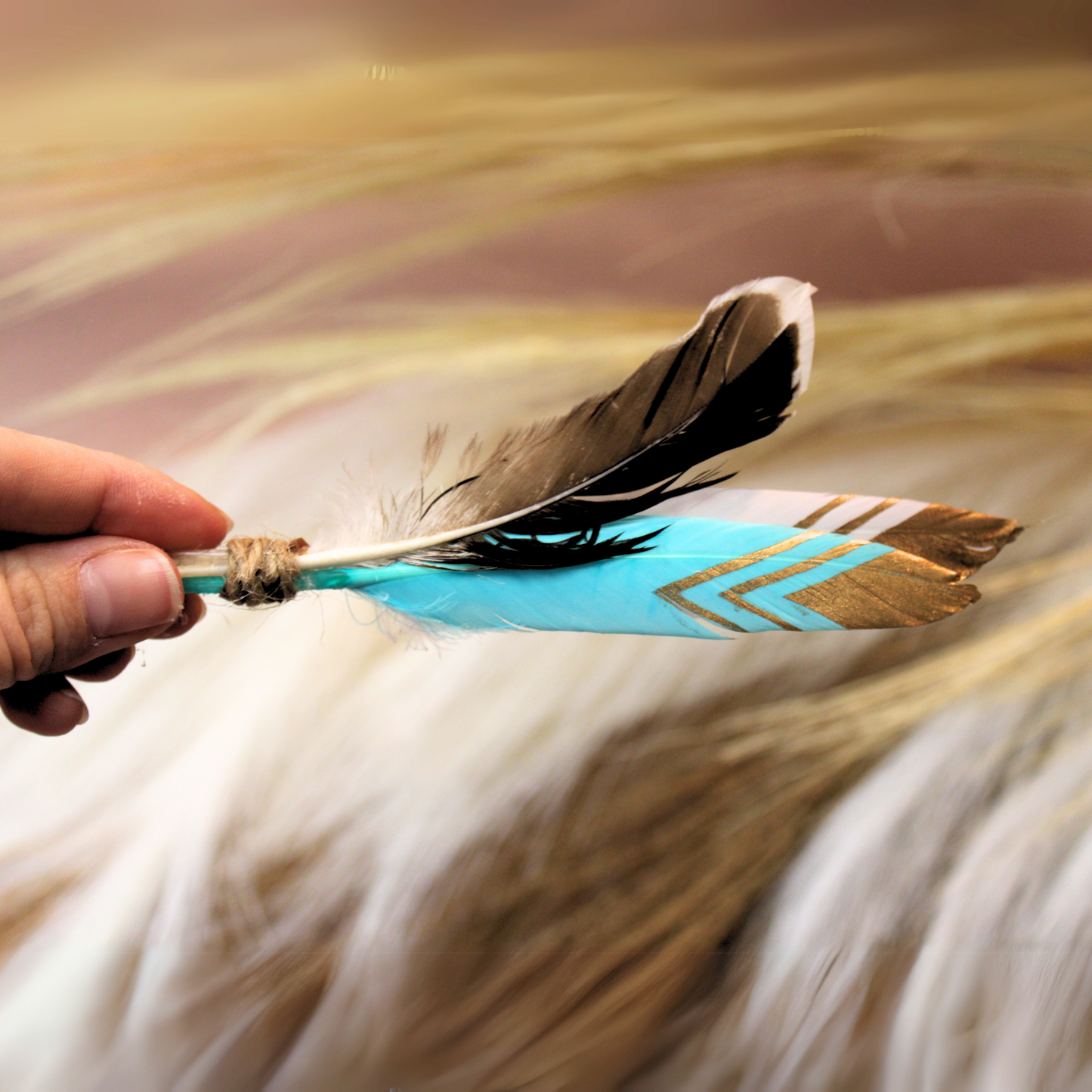 Handmade Teal & White Duck Feather Pick