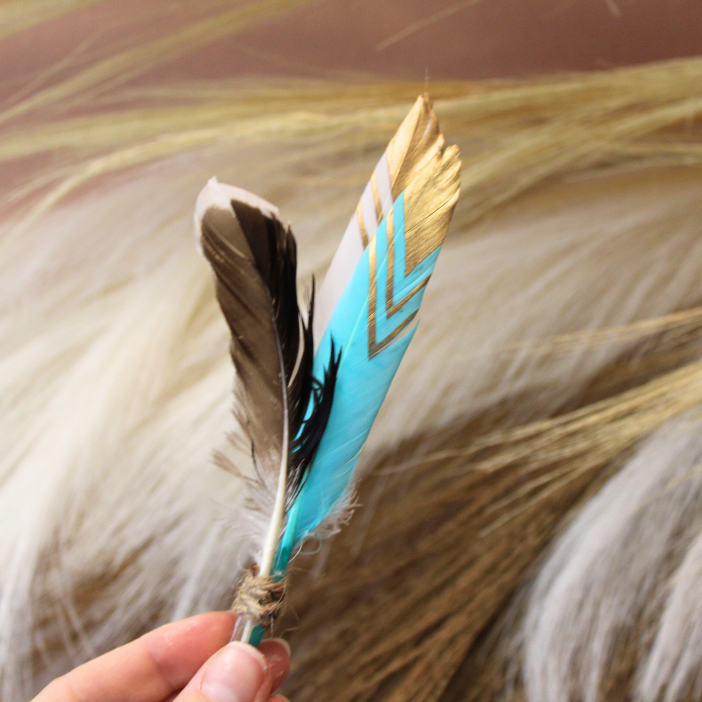 Handmade Teal & White Duck Feather Pick