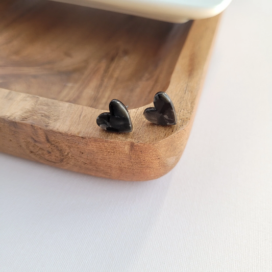 Handmade Heart Studs-Black