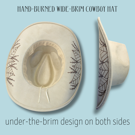 Botanica Wide Brim Cowboy Hat – Hand-Burned Underside Botanical Design