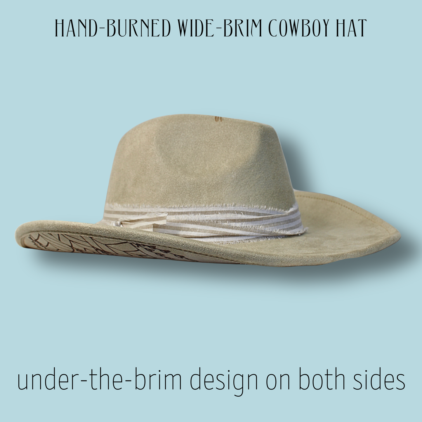 Botanica Wide Brim Cowboy Hat – Hand-Burned Underside Botanical Design