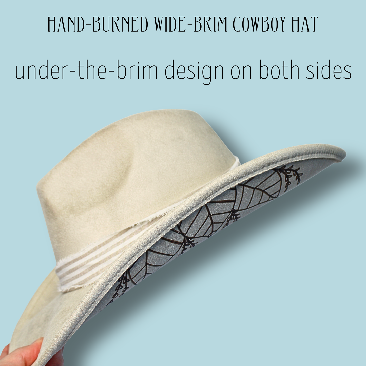 Botanica Wide Brim Cowboy Hat – Hand-Burned Underside Botanical Design