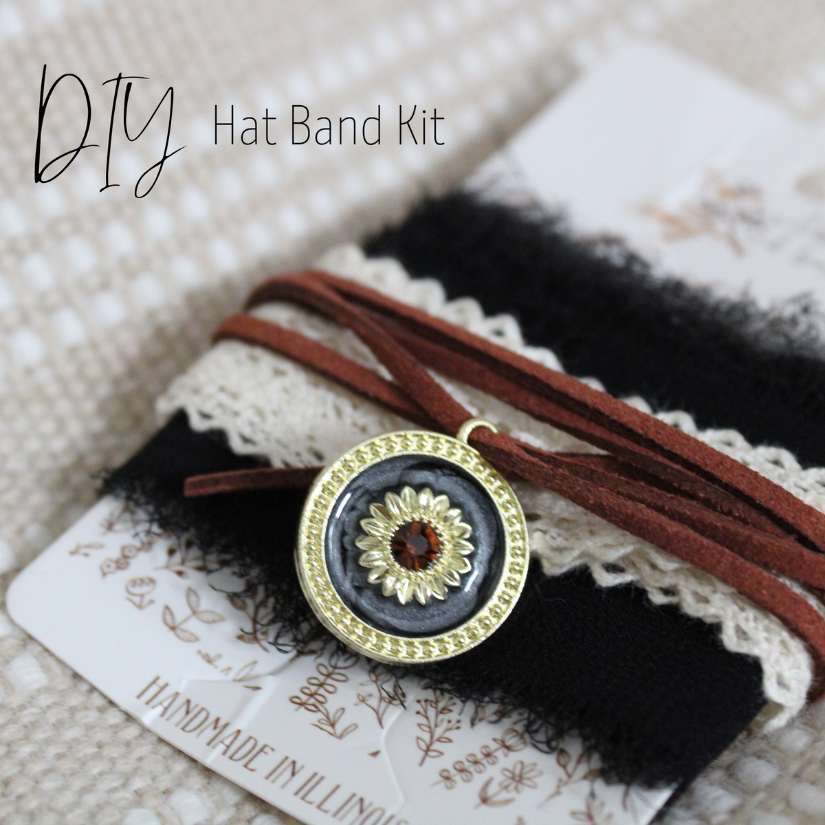 Midnight Sunflower DIY Hat Band Kit | Black, Cream & Brown Western Hat Band