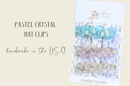 Pastel Crystal Hat Clip Set – Handmade Crystal Clips for Hats & Hair (Pack of 3)