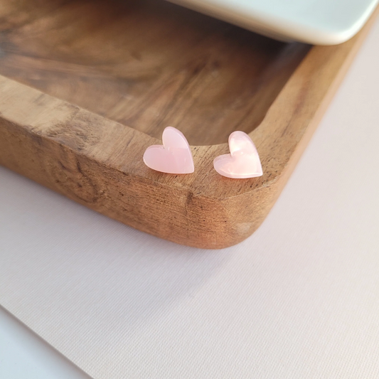Handmade Heart Studs-Pink