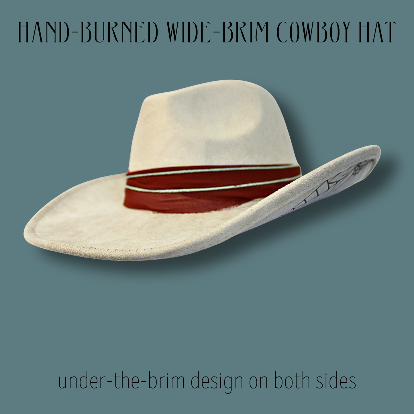 Sunflower Wide Brim Cowboy Hat – Hand-Burned Western Hat with Adjustable Fit | Boho Floral Cowboy Hat Handmade in Illinois