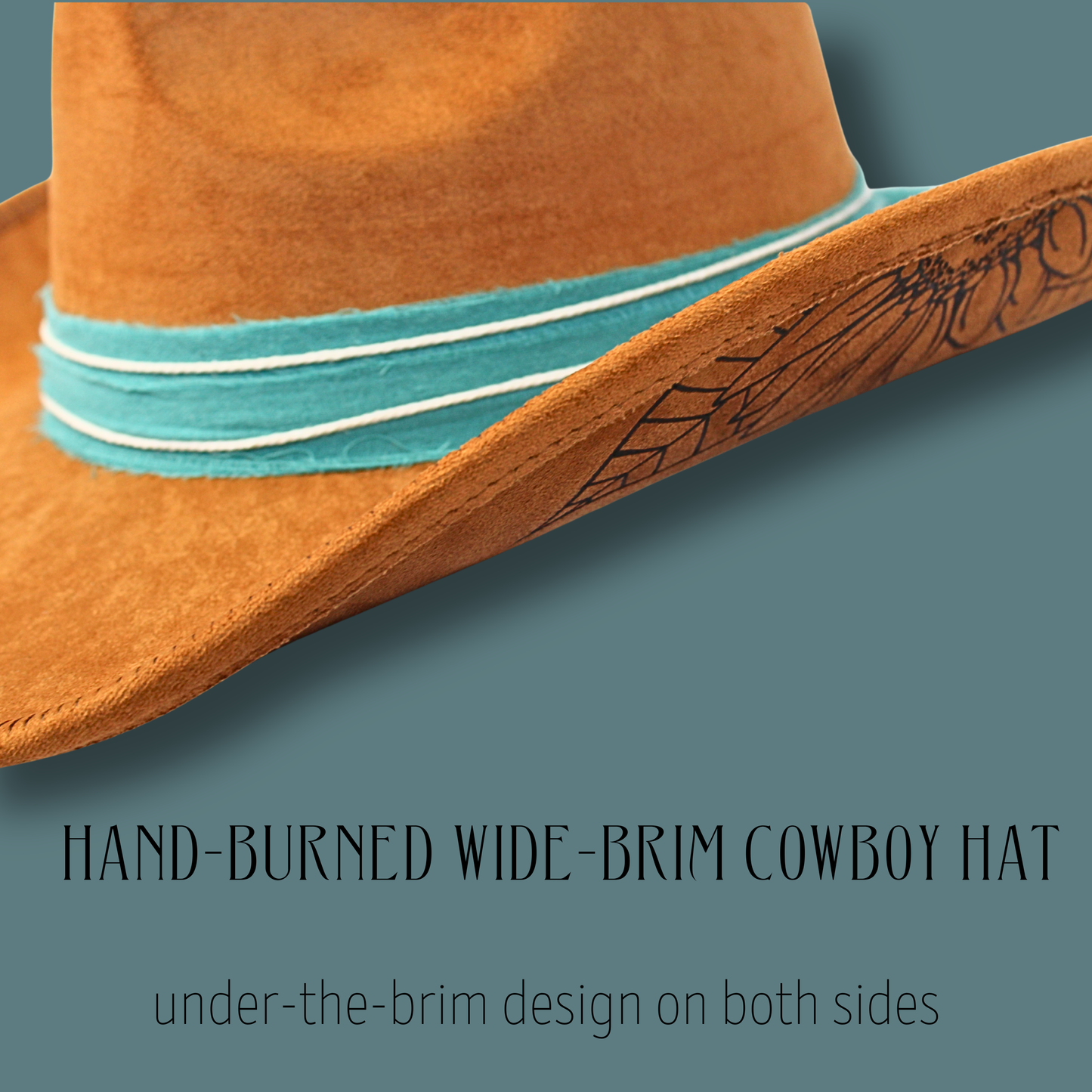 Sunflower Wide Brim Cowboy Hat – Hand-Burned Western Hat with Adjustable Fit | Boho Floral Cowboy Hat Handmade in Illinois