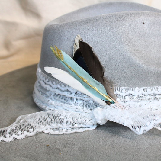 Handmade Teal & White Duck Feather Pick
